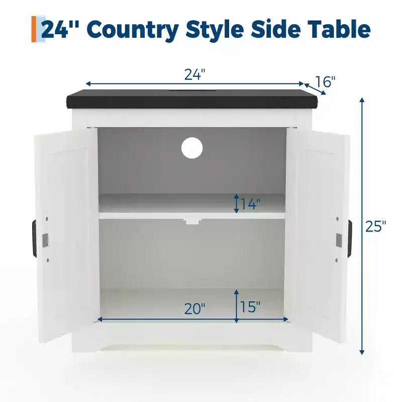 Table d'appoint de ferme | Table d'appoint rustique pour canapé avec porte coulissante et étagère réglable