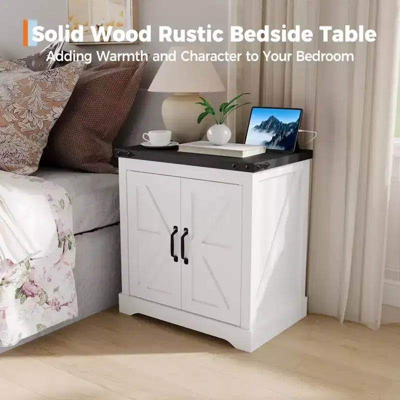 Table d'appoint de ferme | Table d'appoint rustique pour canapé avec porte coulissante et étagère réglable