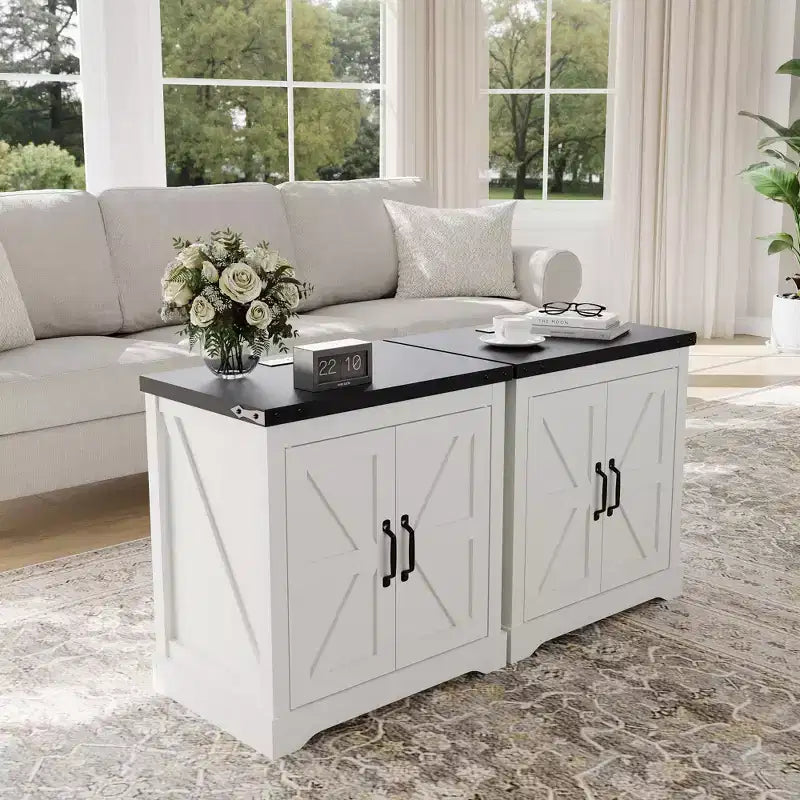 Table d'appoint de ferme | Table d'appoint rustique pour canapé avec porte coulissante et étagère réglable