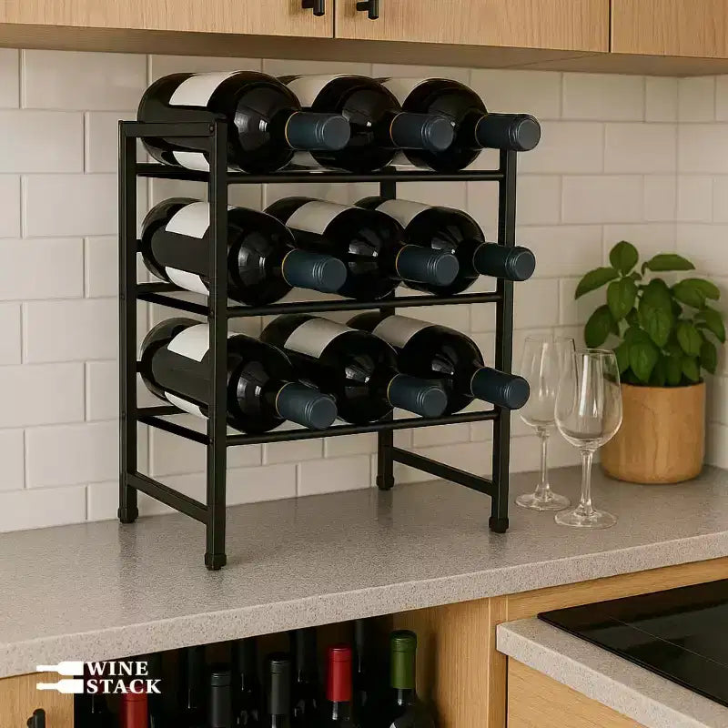 Étagère à vin de comptoir en métal à 3 niveaux pour 12 bouteilles