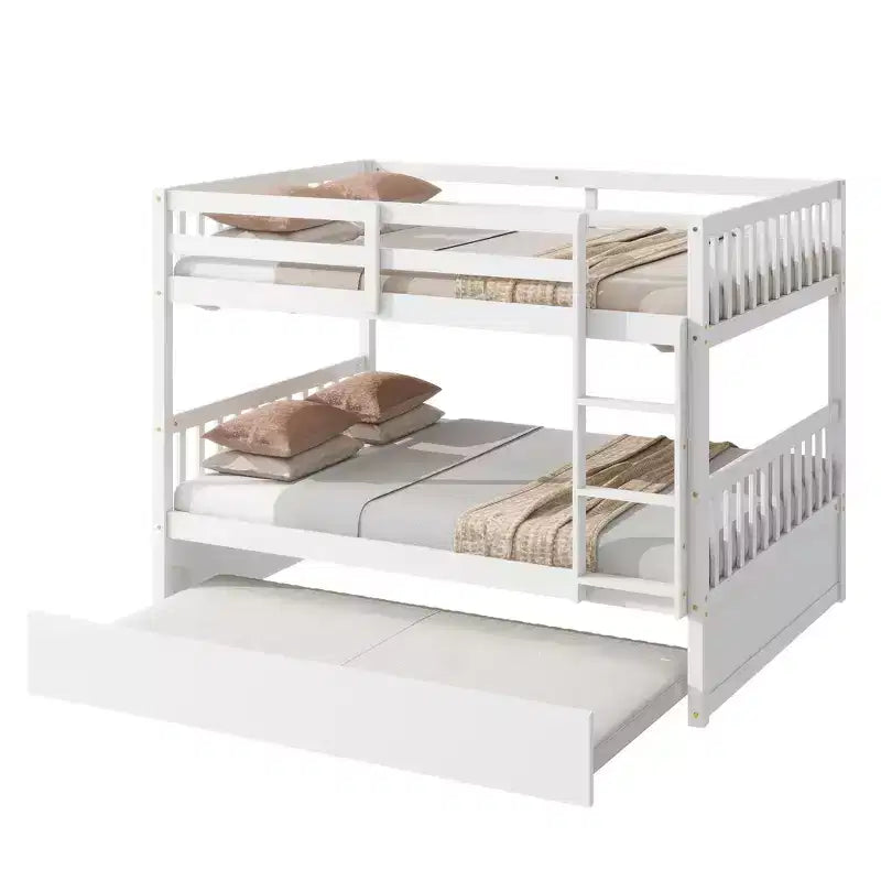Lit superposé complet en bois d'hévéa avec lit gigogne et échelle