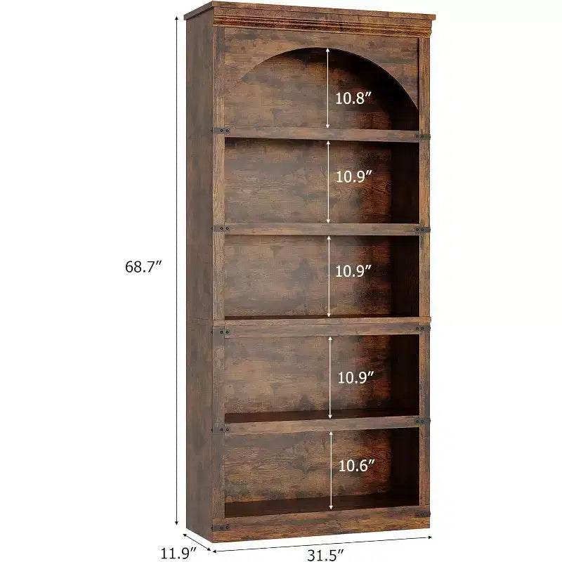 Bibliothèque en bois à 5 niveaux avec arceau de ferme