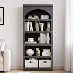 COZONY 69 Farmhouse Arched Bookshelf 5-Tier Wooden Bookcase with Arch Design 5 Shelfs for Living Room & Office