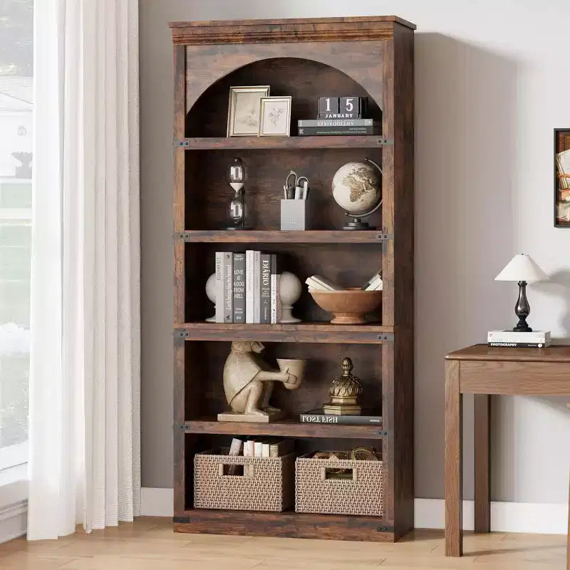 Bibliothèque en bois à 5 niveaux avec arceau de ferme