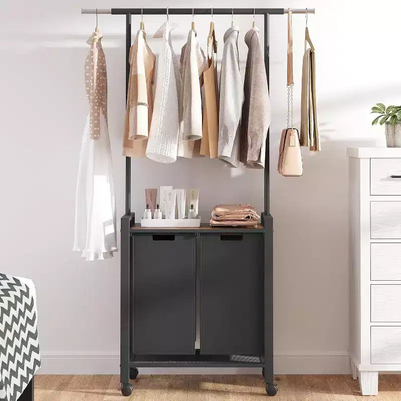 COZONY Laundry Sorter Cart with Hanging Rack & Shelf 2/3/4-Section Rolling Laundry Hamper with Lockable Wheels Black