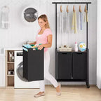 Chariot de tri de linge avec étagère et tringle de suspension, panier à linge roulant à 2/3/4 sections