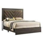 Lit queen-size capitonné chevrons avec tête de lit marron foncé