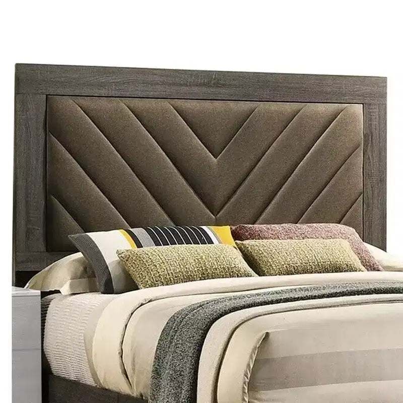 Lit queen-size capitonné chevrons avec tête de lit marron foncé