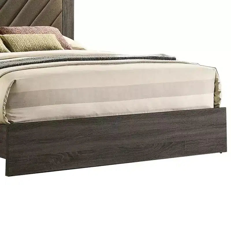 Lit queen-size capitonné chevrons avec tête de lit marron foncé