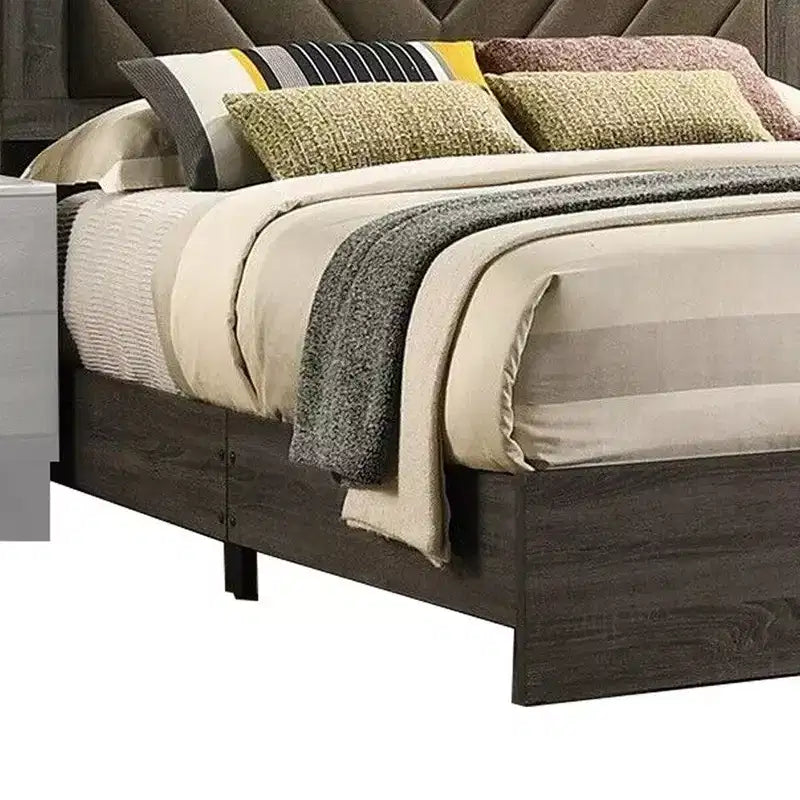 Lit queen-size capitonné chevrons avec tête de lit marron foncé