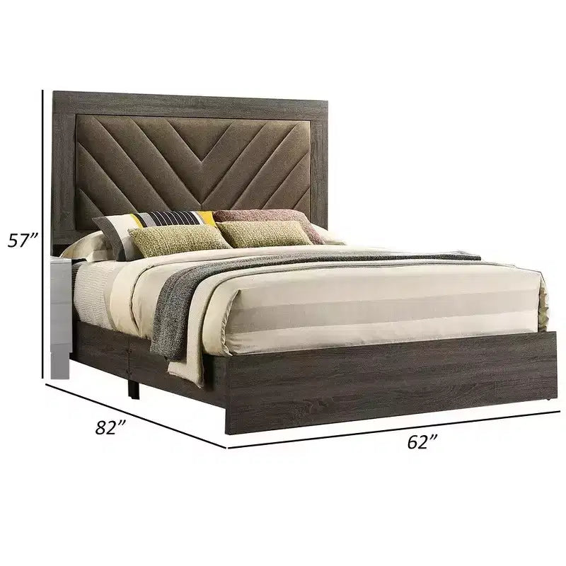 Lit queen-size capitonné chevrons avec tête de lit marron foncé