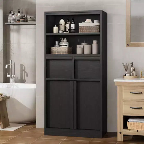 Tall 51 Bathroom Cabinet with Doors & 2 Drawers - Freestanding Floor Storage Organizer for Kitchen Pantry Living Room and Bathroom