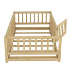 Lit au sol avec sommier à lattes, lit pour enfants en bois massif avec clôture et porte, lit sûr pour le jeu et le sommeil