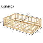 Lit au sol avec sommier à lattes, lit pour enfants en bois massif avec clôture et porte, lit sûr pour le jeu et le sommeil