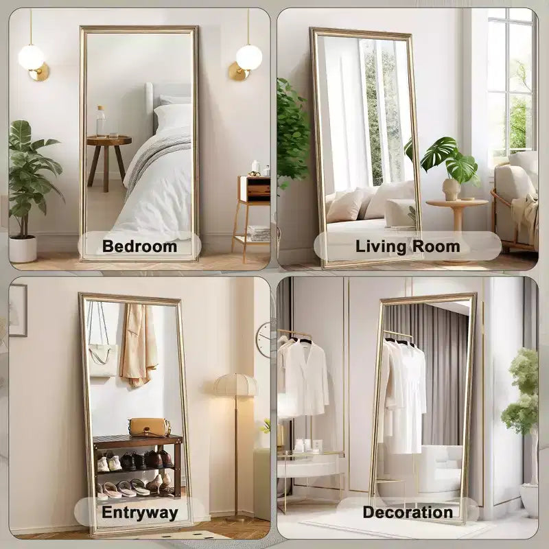 Miroir rectangulaire contemporain pleine longueur avec cadre en bois artificiel
