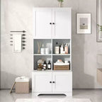 Okak 67 Inch Tall Bathroom Storage Cabinet Large Freestanding Storage Cabinet with 4 Doors and Open Shelves