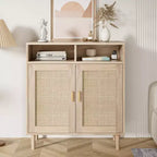 Sideboard Buffet Cabinet Rattan Cabinet with 2 Doors Accent Kitchen Storage Cabinet Cupboard Console Table Modern Coffee Cabinet for Kitchen Dining