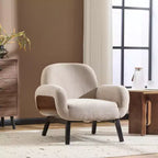 ModernLuxe Accent Chair Cozy Upholstered Armchair Wooden Single Sofa Lounge Chair Khaki