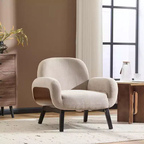 ModernLuxe Accent Chair Cozy Upholstered Armchair Wooden Single Sofa Lounge Chair Khaki