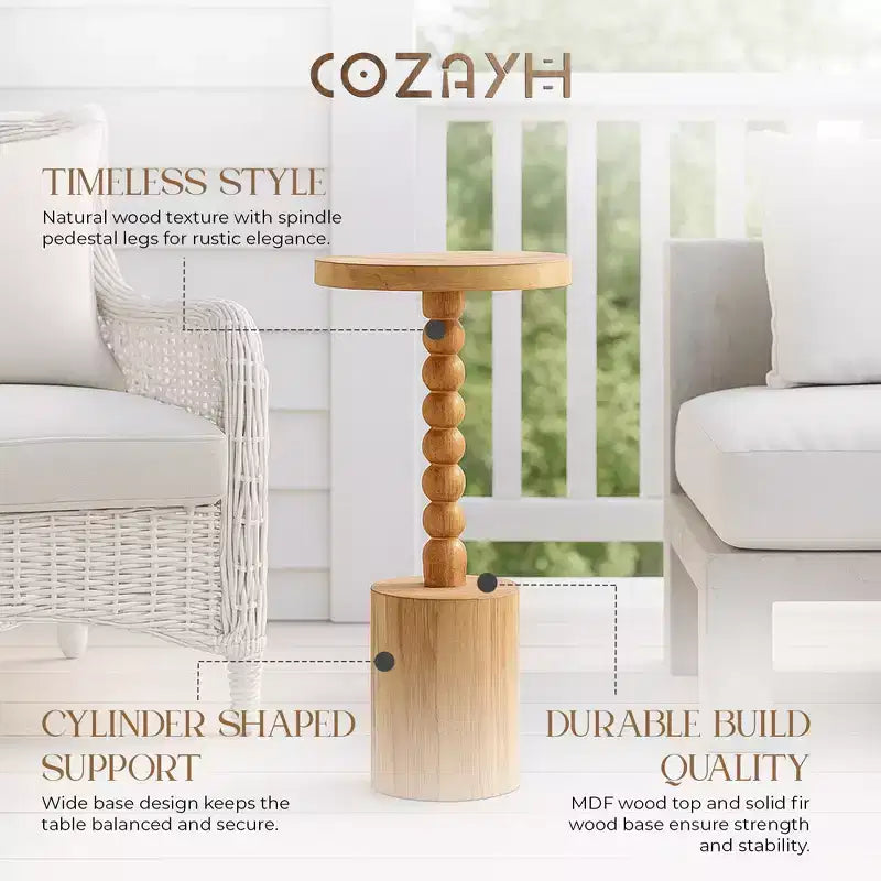 Table d'appoint sur pied de style campagnard pour salon et chambres à coucher, marron, lot de 2