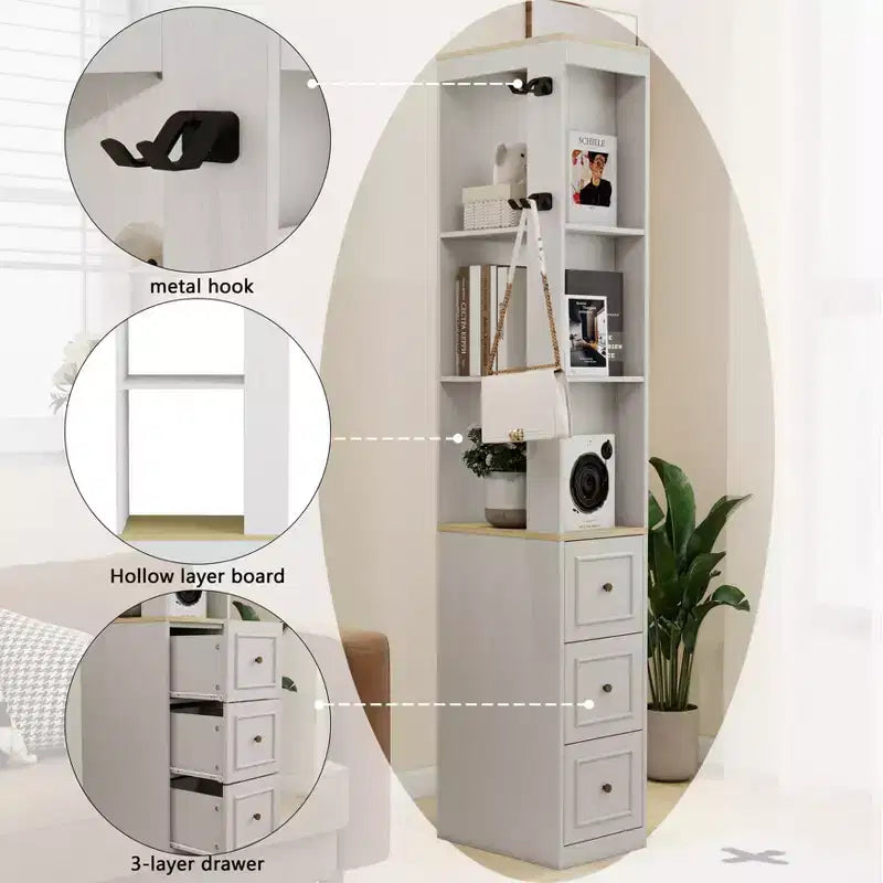 Meuble de rangement haut moderne à 3 niveaux avec 3 tiroirs et 2 crochets
