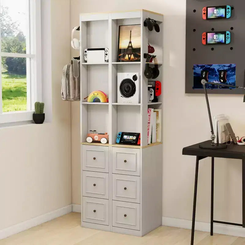 Meuble de rangement haut moderne à 3 niveaux avec 3 tiroirs et 2 crochets