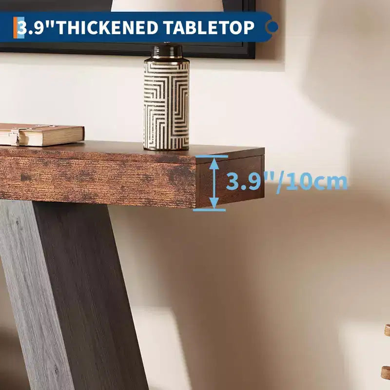 Table console de style ferme à 2 niveaux avec étagères de rangement ouvertes