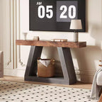 Table console de style ferme à 2 niveaux avec étagères de rangement ouvertes
