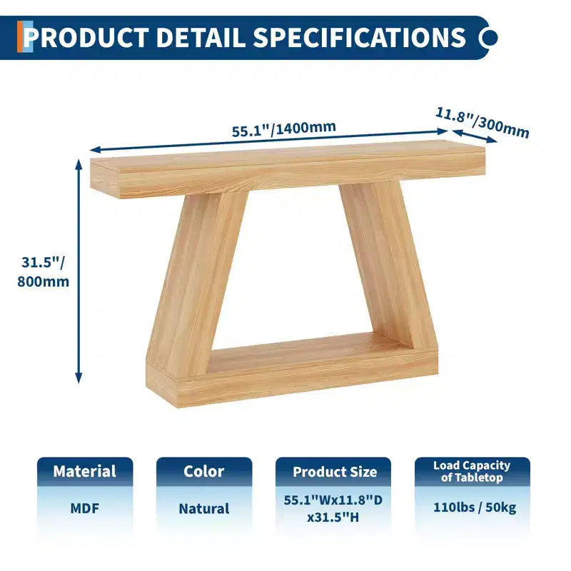 Table console de style ferme à 2 niveaux avec étagères de rangement ouvertes