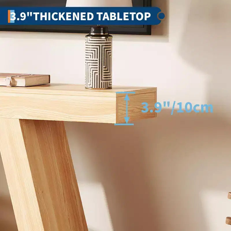 Table console de style ferme à 2 niveaux avec étagères de rangement ouvertes