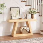 Table console de style ferme à 2 niveaux avec étagères de rangement ouvertes
