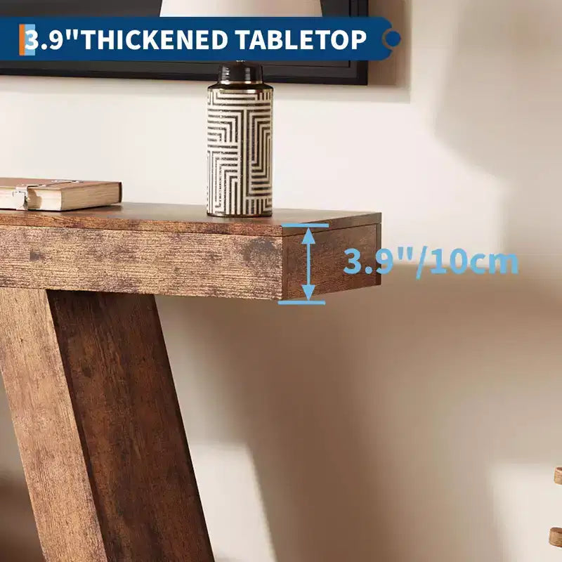 Table console de style ferme à 2 niveaux avec étagères de rangement ouvertes