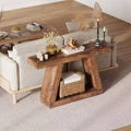 Table console de style ferme à 2 niveaux avec étagères de rangement ouvertes