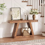Table console de style ferme à 2 niveaux avec étagères de rangement ouvertes