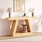 Table console de style ferme à 2 niveaux avec étagères de rangement ouvertes