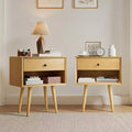 AMERLIFE Solid Wood End Table Set of 2 with Drawer & Open Cubby Mid-Century Modern Nightstands for Bedroom & Living Room Fully Assembled