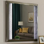 Royal Hampton Dresser Mirror 38 Inch Leaf Pattern Molding w LED Dark Gray Wood