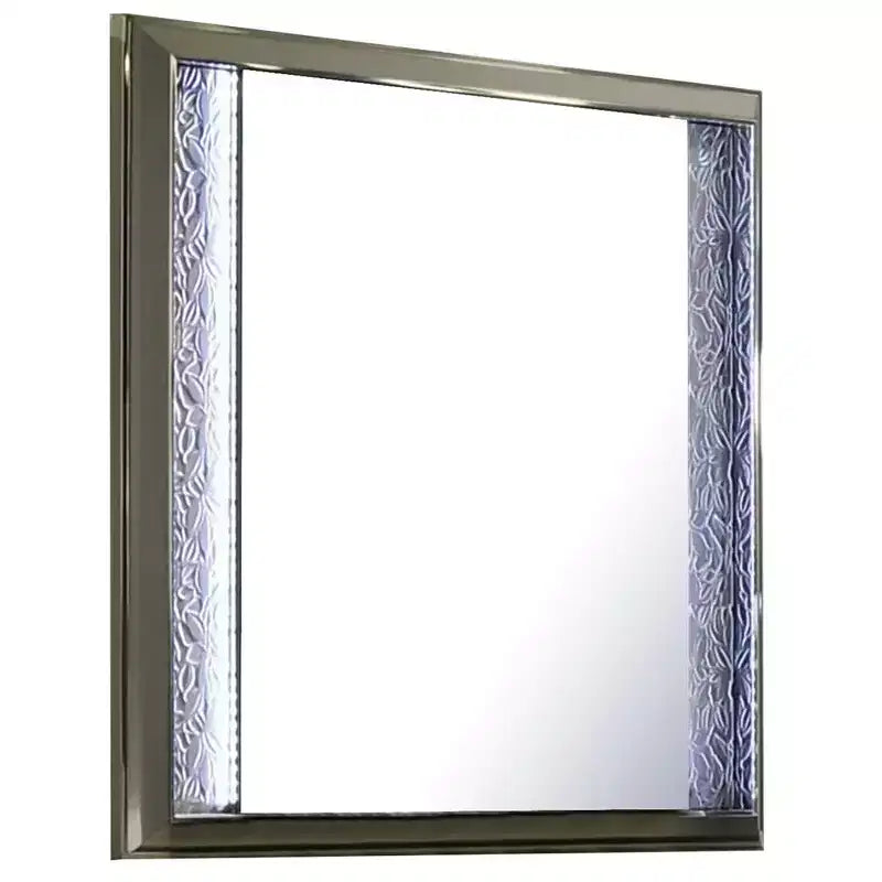 Miroir de commode, moulure motif feuilles avec LED, bois gris foncé