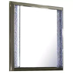 Miroir de commode, moulure motif feuilles avec LED, bois gris foncé