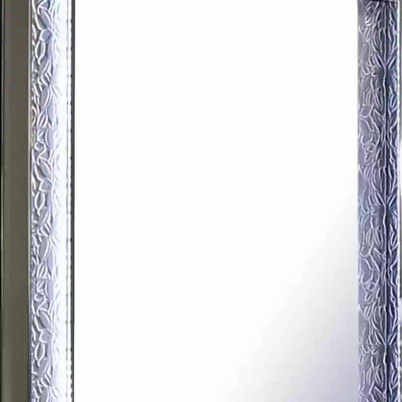 Miroir de commode, moulure motif feuilles avec LED, bois gris foncé