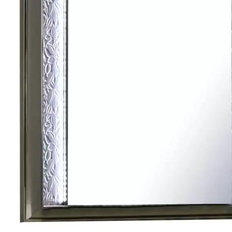 Miroir de commode, moulure motif feuilles avec LED, bois gris foncé