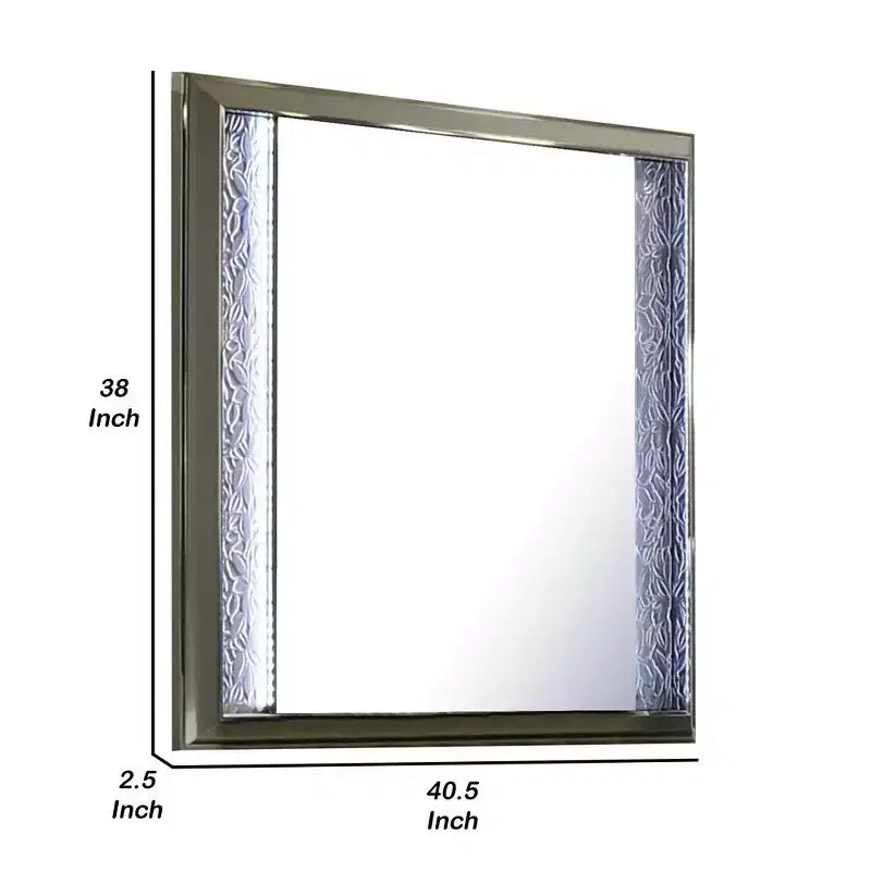 Miroir de commode, moulure motif feuilles avec LED, bois gris foncé