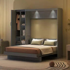Lit mural pliant peu encombrant avec étagères, armoire et lumière LED