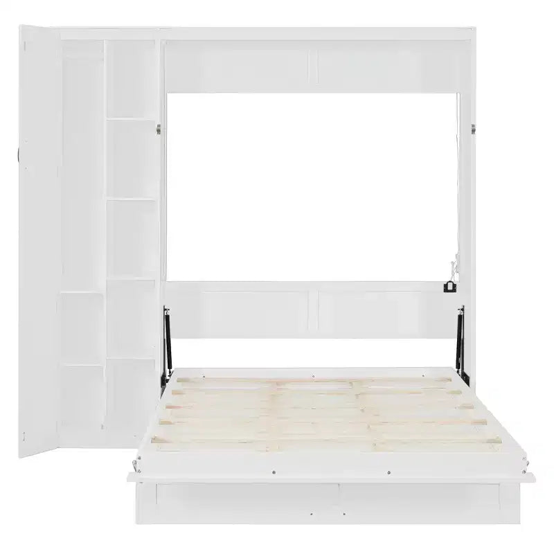 Lit mural pliant peu encombrant avec étagères, armoire et lumière LED