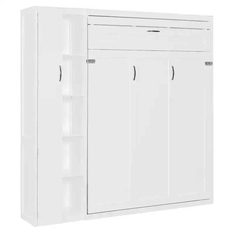 Lit mural pliant peu encombrant avec étagères, armoire et lumière LED