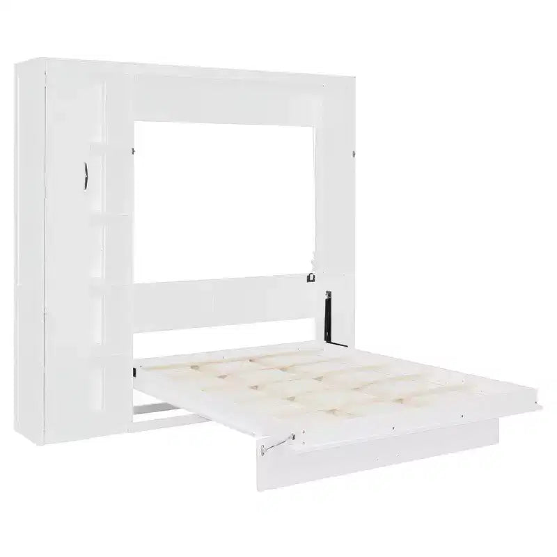 Lit mural pliant peu encombrant avec étagères, armoire et lumière LED