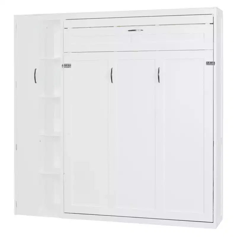Lit mural pliant peu encombrant avec étagères, armoire et lumière LED