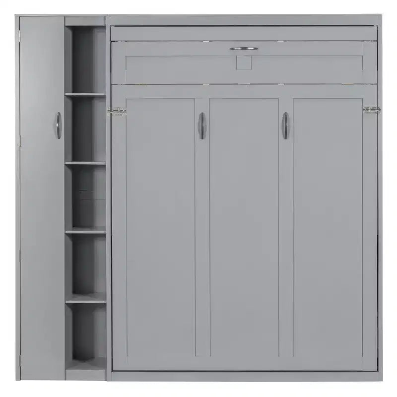 Lit mural pliant peu encombrant avec étagères, armoire et lumière LED