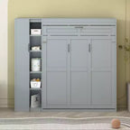 Full/Queen Size Murphy Bed Space-saving Wall Bed Foldable Bed with Shelves Wardrobe & LED Light - ModernLuxe