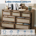Commode large à 7 tiroirs en bois de rotin pour chambre à coucher, style fermier